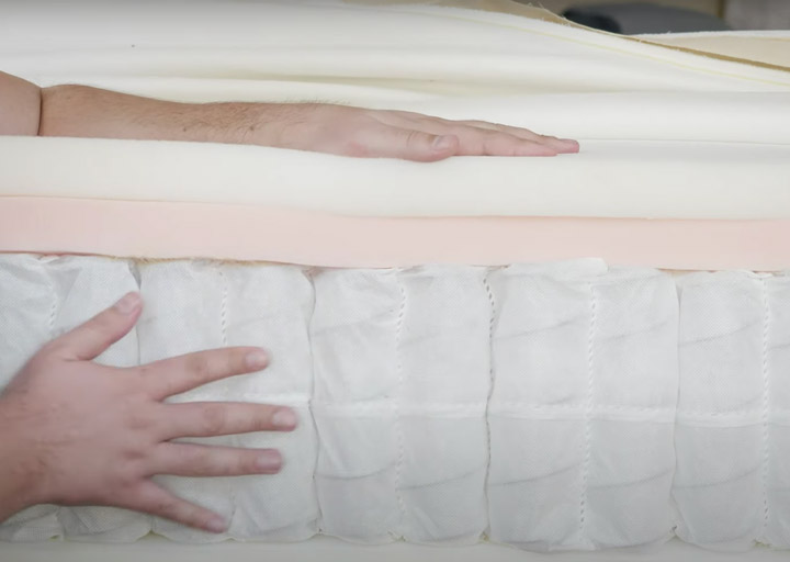 A cross-section shot of a hybrid mattress