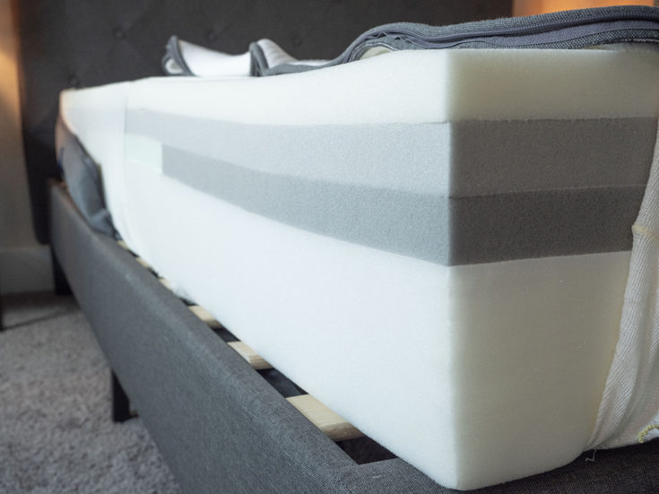A mattress is cut open to show its construction.